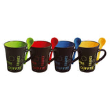 Set of 4 Colourful Ceramic Mugs with Spoons
