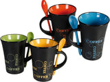 Set of 4 Colourful Ceramic Mugs with Spoons