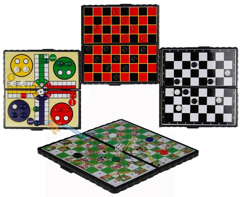 Set of 4 Compact Magnetic Board Games in Folding Cases