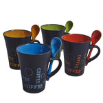 Set of 4 Colourful Ceramic Mugs with Spoons